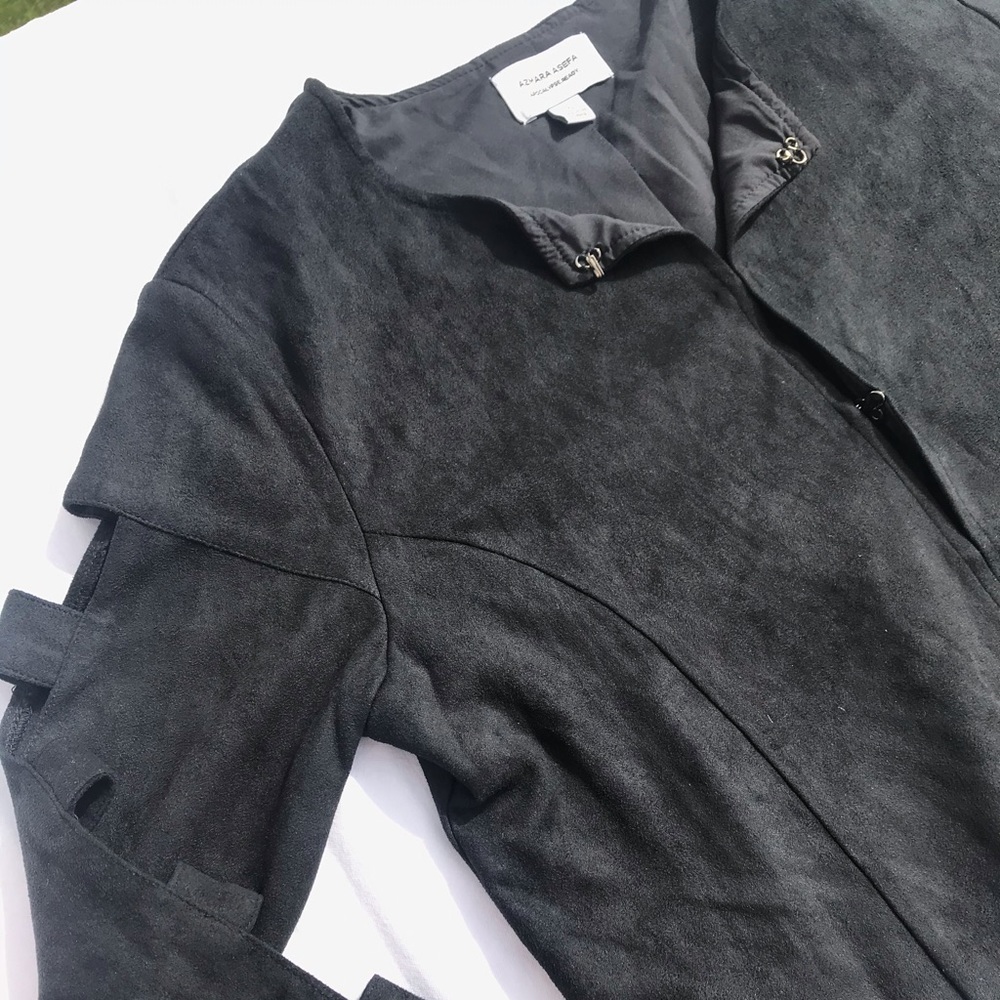 Black faux suede crop cut out
